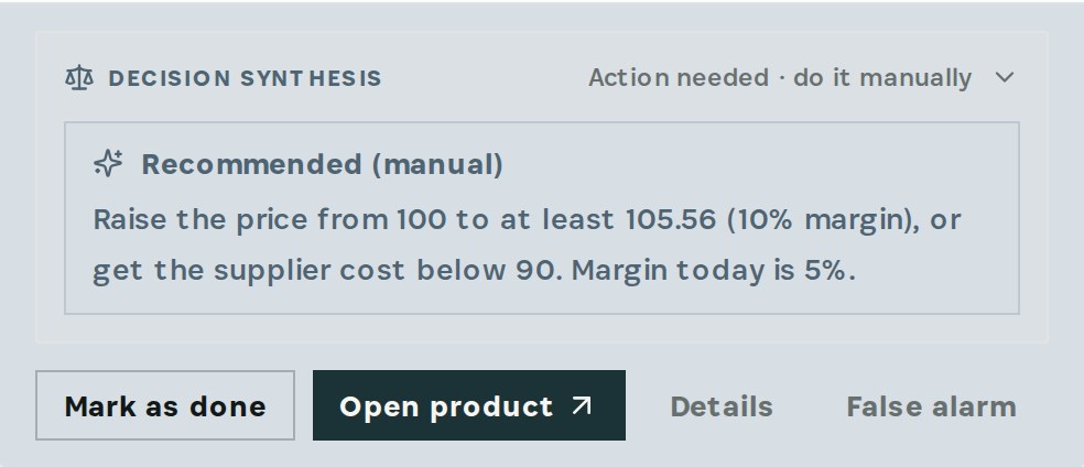 The forecast: landed cost $95, price $100, margin 5%, target price $105.56