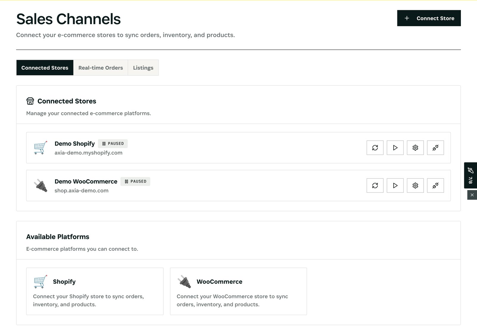 Sales Channels: Shopify and WooCommerce connected to one stock