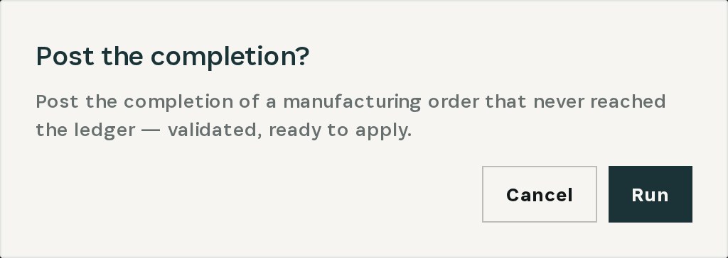 Confirmation before the fix runs: validated, ready to apply